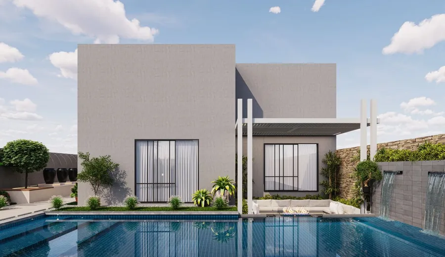 A calm villa pool area
